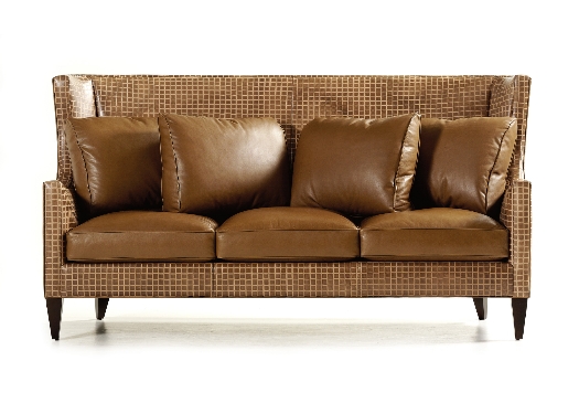I love the straight lines & the tall back of this tone on tone leather sofa.