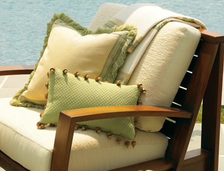 Spring green, butter yellow & neautral colors make for a calming serene poolside atmosphere.